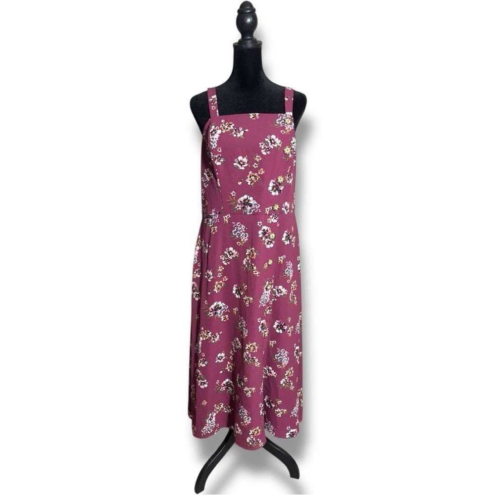 Xhilaration Chic Floral Burgundy Front Buttons Rouched Back Midi Dress - Picture 5 of 16